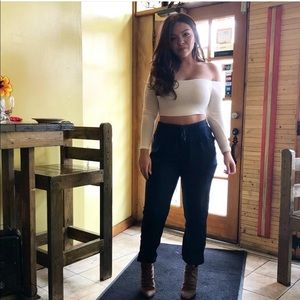 Satin Navy Blue High Waist Pants